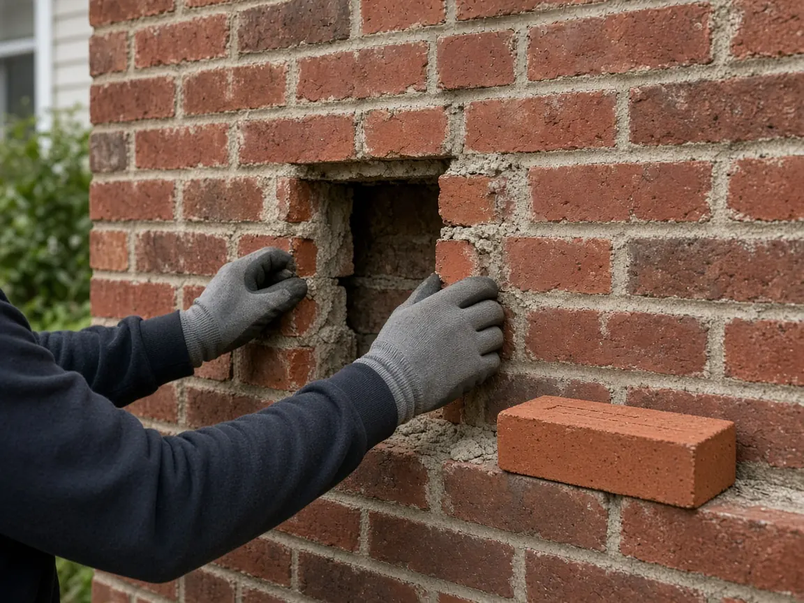 Damaged brick units removed from a residential brick wall during replacement